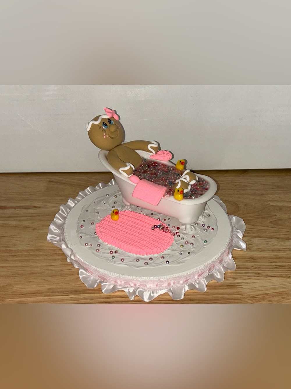 Pink & White Fake Gingerbread Bubble Bath Bathtub Decor Handmade